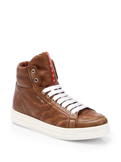 prada brown sneakers|high top prada sneakers.